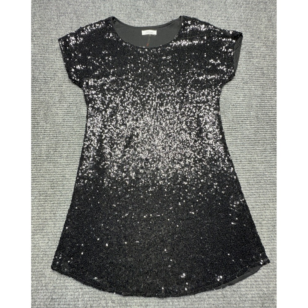 Rosette Dress Womens Small Black Sequin Shift Short Sleeve Party‎ Cocktail